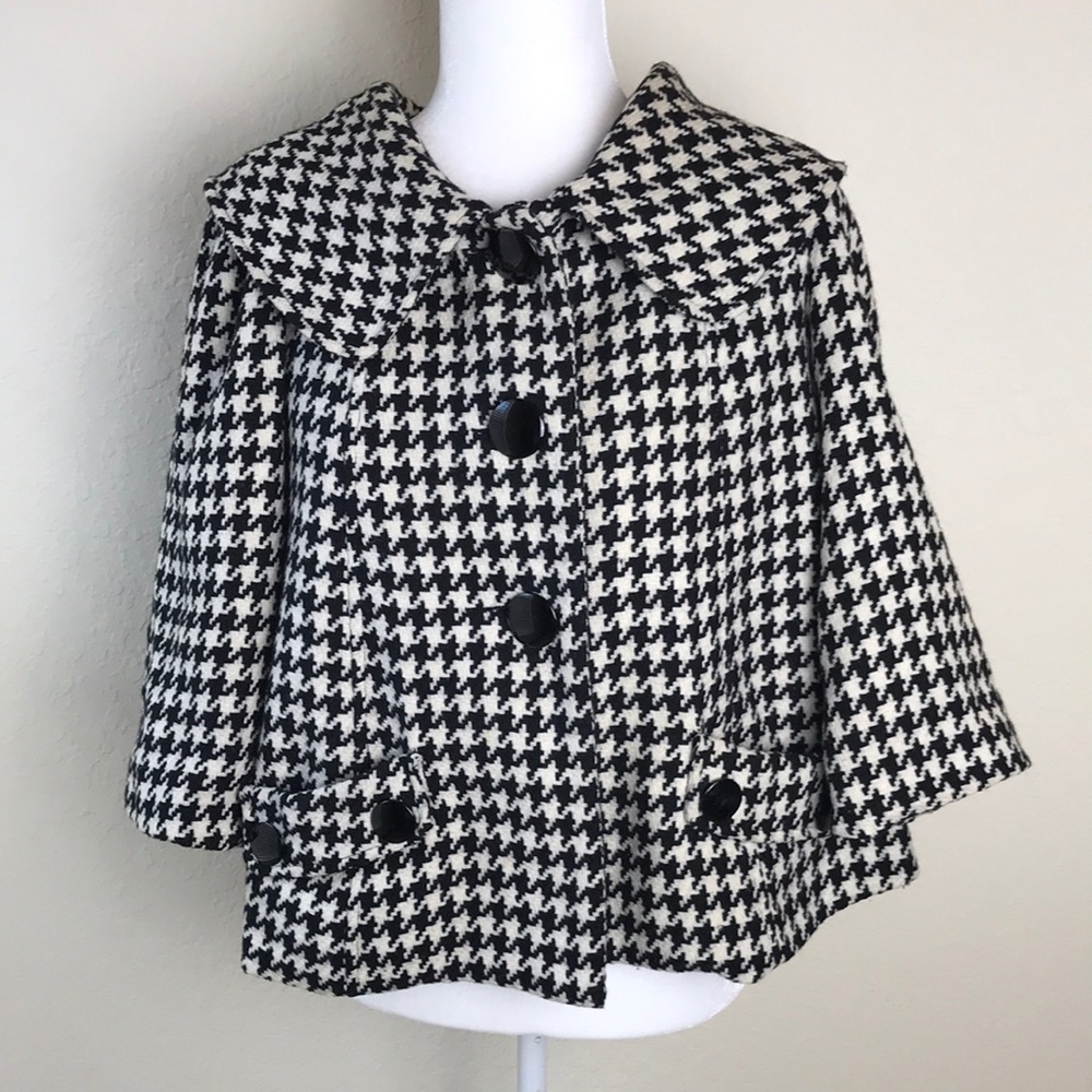 Mac & Jac Houndstooth Wool Blend Short Jacket Sz M
